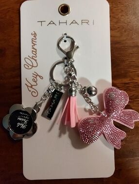 Tahari Pink Glitter Bow & Tassel Key Charm